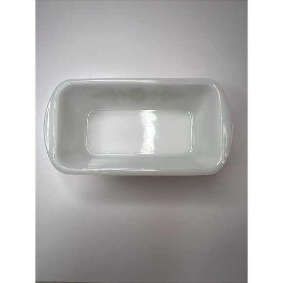 Jeannette / Glasbake Green Floral Medallion Milk Glass Loaf Pan Casserole Dish - Picture 4 of 4